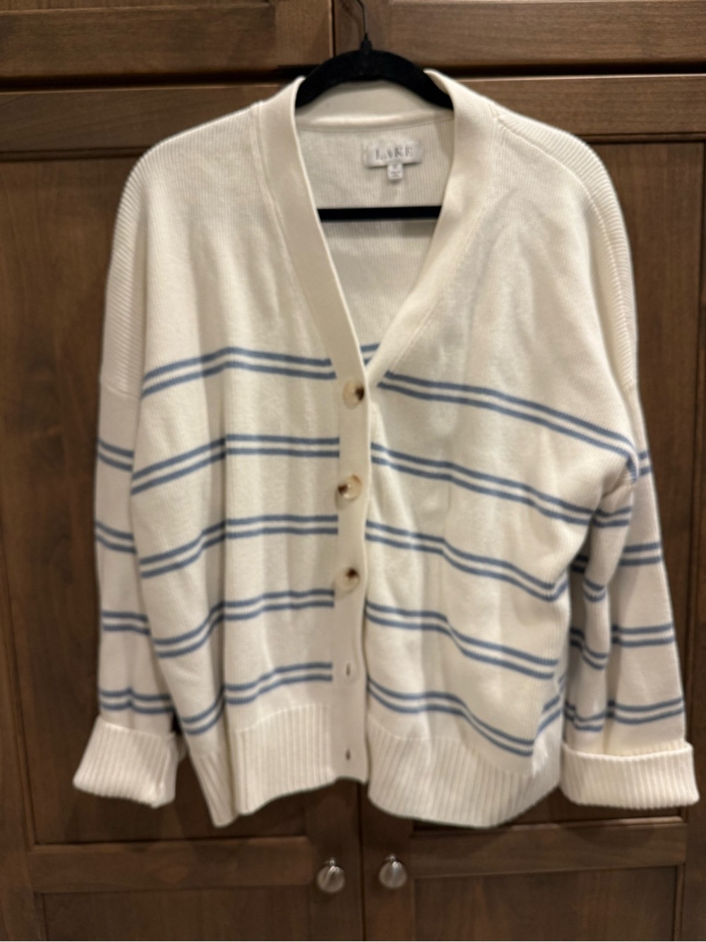 Ilse Jacobsen Cream Cardigan with Light Blue Stripes